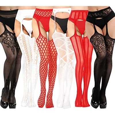 DRESHOW 6 paar Sexy Elastische panty's voor dames met hoge taille, visnet kousen, dijbeen, hoge kousen, panty's One Size DRESHOW 6 paar Sexy Elastische panty's voor dames met hoge taille, visnet kousen, dijbeen, hoge kousen, panty's One Size