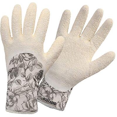 Rostaing Tuinhandschoenen, wasbaar, waterdicht, natuurlijke latex, wit, bloem, rood, maat 08 Rostaing Tuinhandschoenen, wasbaar, waterdicht, natuurlijke latex, wit, bloem, rood, maat 08