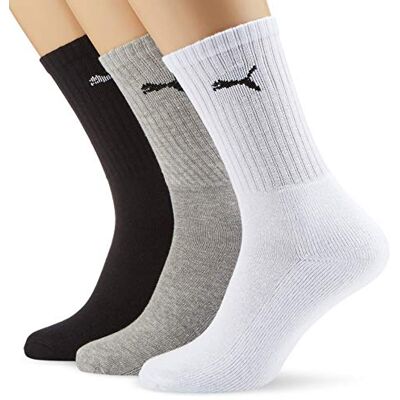 Puma Set van 3 paar uniseks sportsokken, grijs/wit/zwart-grijs/wit/zwart, 2,5-5 Puma Set van 3 paar uniseks sportsokken, grijs/wit/zwart-grijs/wit/zwart, 2,5-5