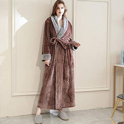 HAIBI Super lange warme flanellen winterbadjas voor dames, koffie, L HAIBI Super lange warme flanellen winterbadjas voor dames, koffie, L