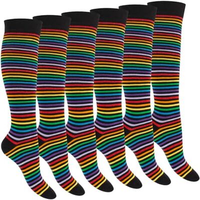 Footstar 6 paar gestreepte kniekousen voor dames en heren, Meerkleurig 39-42 Footstar 6 paar gestreepte kniekousen voor dames en heren, Meerkleurig 39-42