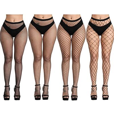 DRESHOW 4 paar sexy panty‘s, visnet panty‘s, hoge taille visnet-kousen, panty voor dames Eén maat DRESHOW 4 paar sexy panty‘s, visnet panty‘s, hoge taille visnet-kousen, panty voor dames Eén maat