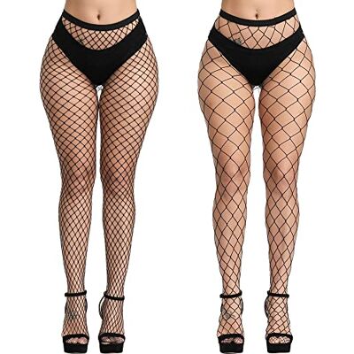 DRESHOW Sexy elastische panty's voor dames met hoge taille, visnetkousen, dijbeenhoge kousen, 4 paar One Size DRESHOW Sexy elastische panty's voor dames met hoge taille, visnetkousen, dijbeenhoge kousen, 4 paar One Size