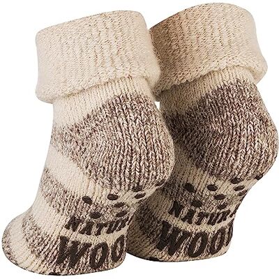 Piarini 1 paar ABS-sokken, wollen sokken, wintersokken, Noorse sokken met badstof binnenkant, voor dames en heren, ecru beige gestreept 39/42 EU Piarini 1 paar ABS-sokken, wollen sokken, wintersokken, Noorse sokken met badstof binnenkant, voor dames en heren, ecru beige gestreept 39/42 EU