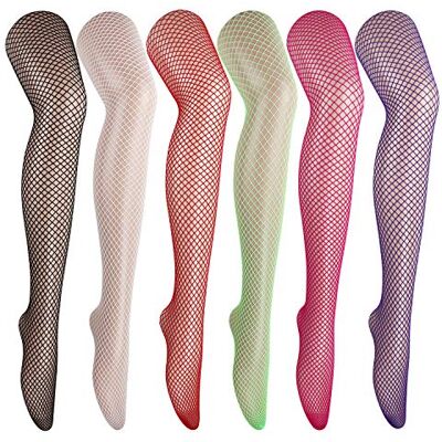 DRESHOW 6 paar Sexy Elastische panty's voor dames met hoge taille, visnet kousen, dijbeen, hoge kousen, panty's Eén maat DRESHOW 6 paar Sexy Elastische panty's voor dames met hoge taille, visnet kousen, dijbeen, hoge kousen, panty's Eén maat