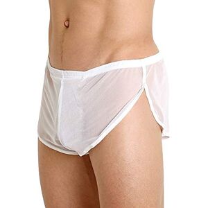 GYMAPE Mannen Mesh Ademend Gesplitste Zijden Ondergoed Ontspannen flexibiliteit Slips Visnet Doorzichtige Shorts, Wit, L L GYMAPE Mannen Mesh Ademend Gesplitste Zijden Ondergoed Ontspannen flexibiliteit Slips Visnet Doorzichtige Shorts, Wit, L L