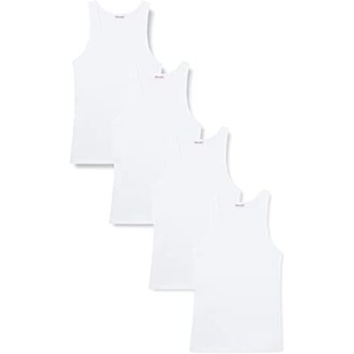 Eminence Set van 4 tanktops voor heren Fijne rib 100% gekamd katoen Oeko-Tex®-label Kleur Wit Naadloos Wit, M Eminence Set van 4 tanktops voor heren Fijne rib 100% gekamd katoen Oeko-Tex®-label Kleur Wit Naadloos Wit, M