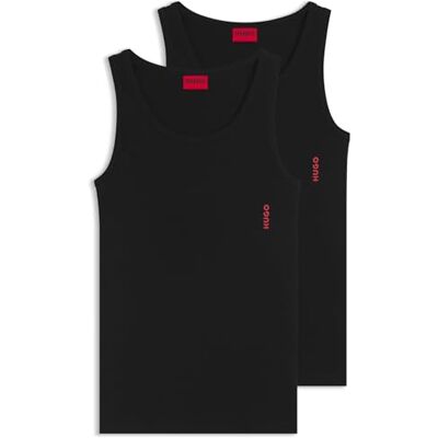 HUGO Set van 2 katoenen stretch tanktops met logo's voor heren, nieuw zwart 1, S S HUGO Set van 2 katoenen stretch tanktops met logo's voor heren, nieuw zwart 1, S S