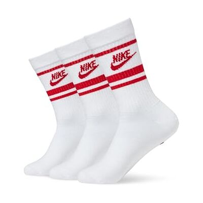 Nike Unisex sokken U Nk Nsw Everyday Essential Cr, White/University Red/University Red, DX5089-102, M Nike Unisex sokken U Nk Nsw Everyday Essential Cr, White/University Red/University Red, DX5089-102, M