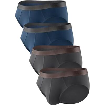 DAVID ARCHY Heren slip zonder naden, 4 stuks boxershorts Hign Cut van bamboevezel, tas, ondergoed, elastisch, comfortabel, C:donker grijs+marineblauw, L L DAVID ARCHY Heren slip zonder naden, 4 stuks boxershorts Hign Cut van bamboevezel, tas, ondergoed, elastisch, comfortabel, C:donker grijs+marineblauw, L L