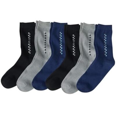 ATLAS FOR MEN 6 paar sokken met patroon voor heren, grijs, zwart, blauw 42.5-44 EU ATLAS FOR MEN 6 paar sokken met patroon voor heren, grijs, zwart, blauw 42.5-44 EU