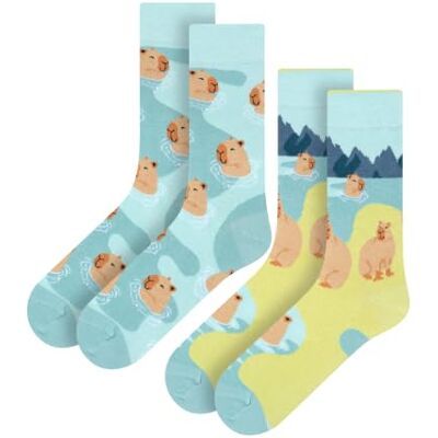 soxo Capybara sokken voor dames, grappig cadeau voor heren, fantasiesok, geschenkidee, 2 maten, 2 paar, Capybara bad 40-45 soxo Capybara sokken voor dames, grappig cadeau voor heren, fantasiesok, geschenkidee, 2 maten, 2 paar, Capybara bad 40-45