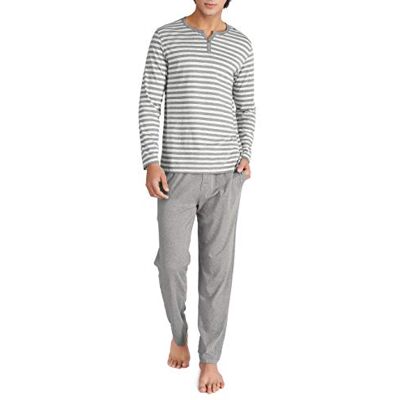 DAVID ARCHY Pyjamaset voor heren, comfortabele pyjama, vrijetijdskleding en pyjamabroek voor heren, Grijs gestreept, L L DAVID ARCHY Pyjamaset voor heren, comfortabele pyjama, vrijetijdskleding en pyjamabroek voor heren, Grijs gestreept, L L