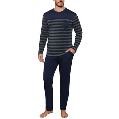 Aseniza Winterpyjama voor heren, lange mouwen, katoen, eenvoudig en elegant, zachte loungewear pyjama XL Aseniza Winterpyjama voor heren, lange mouwen, katoen, eenvoudig en elegant, zachte loungewear pyjama XL