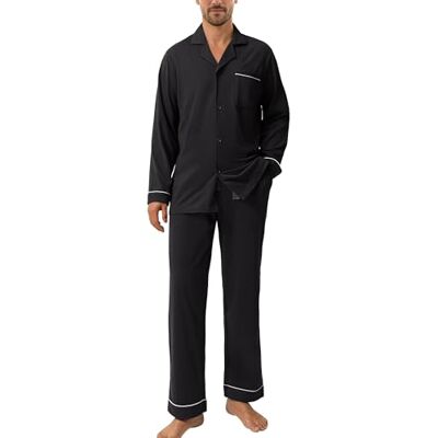 DAVID ARCHY Pyjamabroek voor heren, lang en kort, met gulp, katoenen pyjamabroek met zakken en band, nachtkleding met knoopsluiting, comfortabel, Set A: Zwart, M M DAVID ARCHY Pyjamabroek voor heren, lang en kort, met gulp, katoenen pyjamabroek met zakken en band, nachtkleding met knoopsluiting, comfortabel, Set A: Zwart, M M
