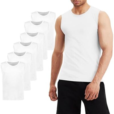 LiKing Basic 8301 Tanktop voor heren, 3/6 stuks, katoen, fijn geribbeld, mouwloos, 6 wit S LiKing Basic 8301 Tanktop voor heren, 3/6 stuks, katoen, fijn geribbeld, mouwloos, 6 wit S
