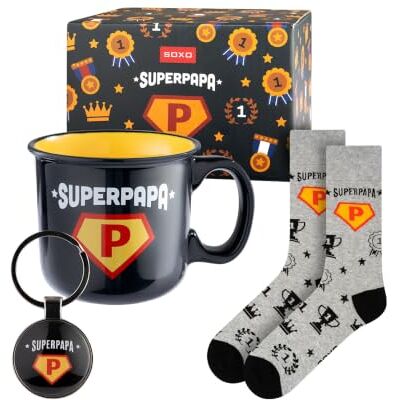 soxo Super Papa Sokken Heren Fantasie Cadeau Grappige Sok Geschenken Mannen Sets 40-45 Sokken + Glas + Sleutelhanger 40-45 soxo Super Papa Sokken Heren Fantasie Cadeau Grappige Sok Geschenken Mannen Sets 40-45 Sokken + Glas + Sleutelhanger 40-45