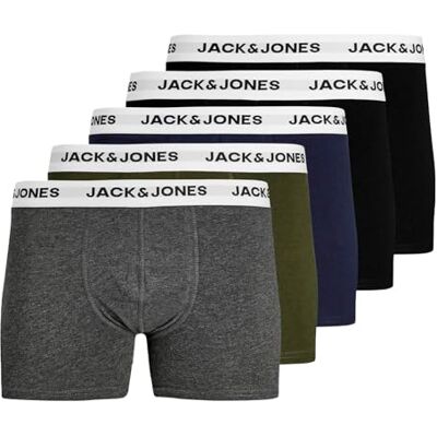 Jack & Jones Jacoliver Trunks Boxershorts voor heren, 5 stuks, Grijs Groen Blauw Zwart Wit, XL XL Jack & Jones Jacoliver Trunks Boxershorts voor heren, 5 stuks, Grijs Groen Blauw Zwart Wit, XL XL