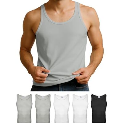 ALPIDEX Set van 5 onderhemden van 100% katoen voor heren, zwart/wit/grijs, XXL XXL ALPIDEX Set van 5 onderhemden van 100% katoen voor heren, zwart/wit/grijs, XXL XXL