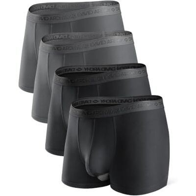 DAVID ARCHY Boxershorts van micromodal met zachte aparte zakken voor heren, zwart + donkergrijs, 6,3 cm, set van 4 XXL DAVID ARCHY Boxershorts van micromodal met zachte aparte zakken voor heren, zwart + donkergrijs, 6,3 cm, set van 4 XXL