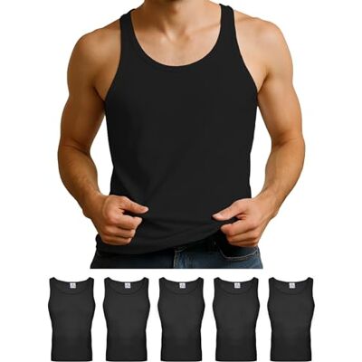 ALPIDEX 5 stuks onderhemd van 100% katoen, tanktop voor heren, zwart., L L ALPIDEX 5 stuks onderhemd van 100% katoen, tanktop voor heren, zwart., L L