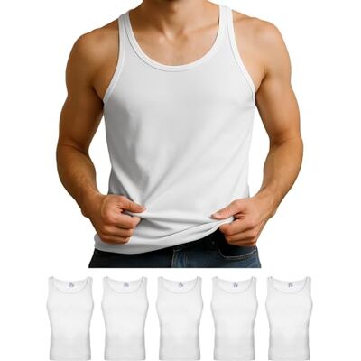 ALPIDEX 5 stuks onderhemd van 100% katoen, tanktop voor heren, Wit., L L ALPIDEX 5 stuks onderhemd van 100% katoen, tanktop voor heren, Wit., L L