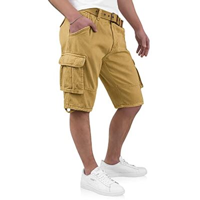 Indicode Kjeld Cargoshorts voor heren met 6 zakken en riem van 100% katoen, zomershorts voor heren, Barnsteen, XL XL Indicode Kjeld Cargoshorts voor heren met 6 zakken en riem van 100% katoen, zomershorts voor heren, Barnsteen, XL XL