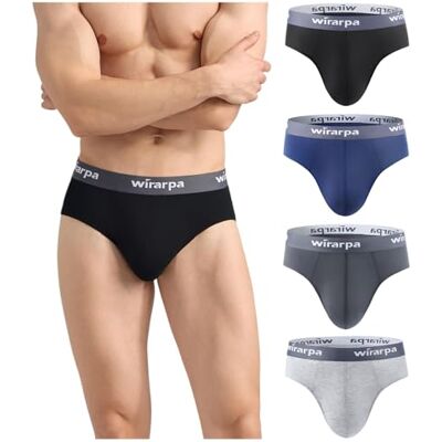 wirarpa Set van 4 herenslips van zacht modal met brede taille zonder gulp, zwart/donkerblauw/donkergrijs/grijs gemêleerd M wirarpa Set van 4 herenslips van zacht modal met brede taille zonder gulp, zwart/donkerblauw/donkergrijs/grijs gemêleerd M