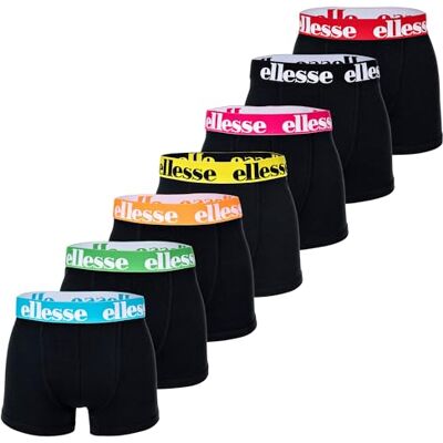 Ellesse Set van 7 Yema boxershorts voor heren, met logo, zonder zak, van stretchkatoen, Zwart/Mutli1, L L Ellesse Set van 7 Yema boxershorts voor heren, met logo, zonder zak, van stretchkatoen, Zwart/Mutli1, L L