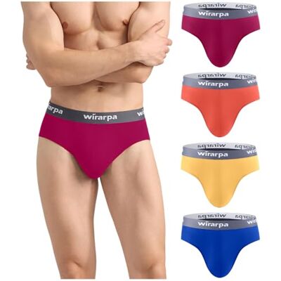 wirarpa Set van 4 herenslips van zacht modal met brede taille zonder gulp, rood/oranje/geel/blauw, S S wirarpa Set van 4 herenslips van zacht modal met brede taille zonder gulp, rood/oranje/geel/blauw, S S