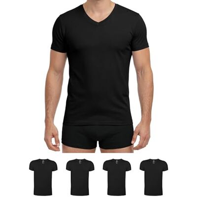 ALPIDEX Set van 4 T-shirts voor heren, tanktop met korte mouwen, V-hals, business onderhemd, zwart., 4XL 4XL ALPIDEX Set van 4 T-shirts voor heren, tanktop met korte mouwen, V-hals, business onderhemd, zwart., 4XL 4XL