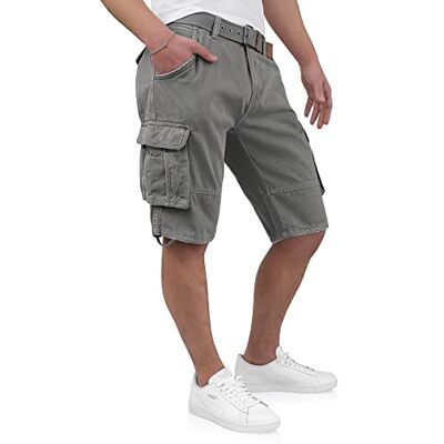 Indicode Kjeld Cargoshorts voor heren met 6 zakken en riem van 100% katoenen stof, zomerbermuda voor heren, korte zomercargobroek voor heren, grijs, L L Indicode Kjeld Cargoshorts voor heren met 6 zakken en riem van 100% katoenen stof, zomerbermuda voor heren, korte zomercargobroek voor heren, grijs, L L