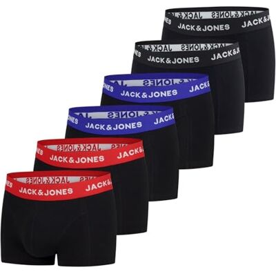 Jack & Jones Set van 6 basic boxershorts voor heren, katoen, zwart, rood, groen, blauw, grijs, maten S, M, L, XL, XXL, 3XL, 3 stuks, M M Jack & Jones Set van 6 basic boxershorts voor heren, katoen, zwart, rood, groen, blauw, grijs, maten S, M, L, XL, XXL, 3XL, 3 stuks, M M
