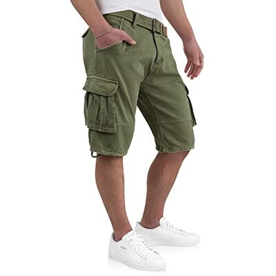 Indicode Kjeld Cargoshorts voor heren met 6 zakken en riem van 100% katoenen stof, zomerbermuda voor heren, korte zomercargobroek voor heren, leger, XL XL Indicode Kjeld Cargoshorts voor heren met 6 zakken en riem van 100% katoenen stof, zomerbermuda voor heren, korte zomercargobroek voor heren, leger, XL XL