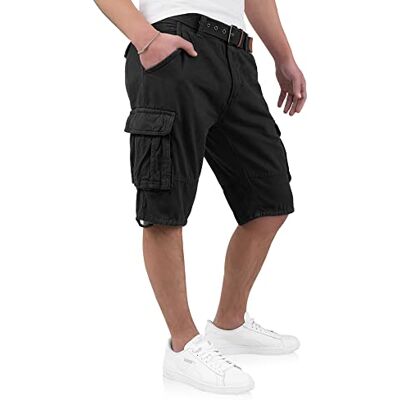 Indicode Kjeld Cargoshorts voor heren, 6 zakken en riem, van 100% katoen, zomershorts voor heren, zwart. XXL Indicode Kjeld Cargoshorts voor heren, 6 zakken en riem, van 100% katoen, zomershorts voor heren, zwart. XXL