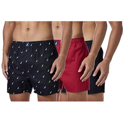 Nautica Set van 3 boxershorts van geweven katoen voor heren, Veelkleurig (Zwart Red), XL XL Nautica Set van 3 boxershorts van geweven katoen voor heren, Veelkleurig (Zwart Red), XL XL