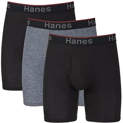 Hanes Set van 3 boxershorts Comfort Flex Fit met steunzakken voor heren, regular fit en lang, lange pijpen, grijs/zwart, S S Hanes Set van 3 boxershorts Comfort Flex Fit met steunzakken voor heren, regular fit en lang, lange pijpen, grijs/zwart, S S