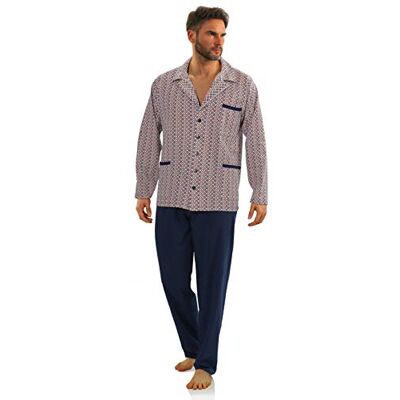sesto senso Herenpyjama met knopen, lang, katoen, slaap- en kleding, lange broek, T-shirt wit en bruin patroon; pyjamabroek donkerblauw, M M sesto senso Herenpyjama met knopen, lang, katoen, slaap- en kleding, lange broek, T-shirt wit en bruin patroon; pyjamabroek donkerblauw, M M