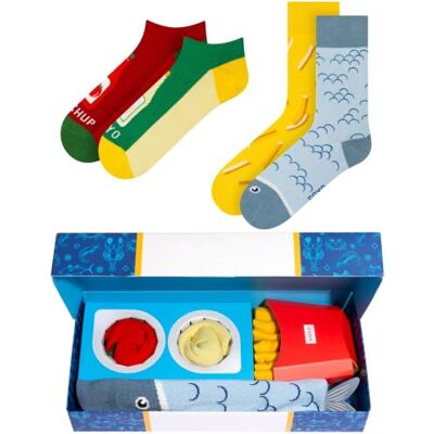 soxo Fast Food Grappige damessokken, cadeau voor heren, fantasie, sokken, cadeau-idee, 40-45, vissen en chips, 2 paar 40-45 soxo Fast Food Grappige damessokken, cadeau voor heren, fantasie, sokken, cadeau-idee, 40-45, vissen en chips, 2 paar 40-45