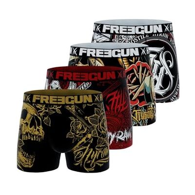 FREEGUN Hyraw Boxershorts voor heren, onderbroek Pirates Skull, origineel en comfortabel (4 stuks), geel/zwart/rood M FREEGUN Hyraw Boxershorts voor heren, onderbroek Pirates Skull, origineel en comfortabel (4 stuks), geel/zwart/rood M