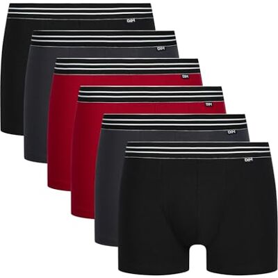DIM. Eco Katoenen Stretch Comfortabel X6 Boxershorts voor heren (6 stuks), zwart/granietgrijs/karmijnrood, L L DIM. Eco Katoenen Stretch Comfortabel X6 Boxershorts voor heren (6 stuks), zwart/granietgrijs/karmijnrood, L L
