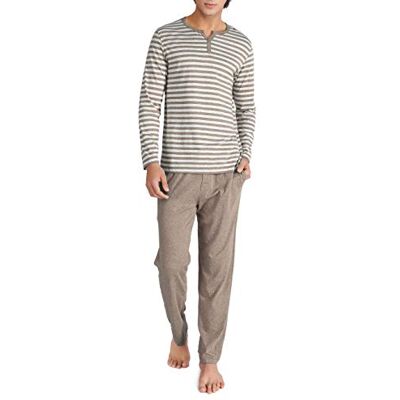 DAVID ARCHY Pyjamaset voor heren, comfortabele pyjama, vrijetijdskleding en pyjamabroek voor heren, Gestreepte koffie, L L DAVID ARCHY Pyjamaset voor heren, comfortabele pyjama, vrijetijdskleding en pyjamabroek voor heren, Gestreepte koffie, L L