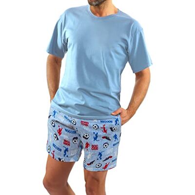 sesto senso Pyjama voor heren, kort, katoen, set T-shirt, shorts, korte mouwen, zomer, T-shirt – lichtblauw; shorts – lichtblauw voetbal, L L sesto senso Pyjama voor heren, kort, katoen, set T-shirt, shorts, korte mouwen, zomer, T-shirt – lichtblauw; shorts – lichtblauw voetbal, L L