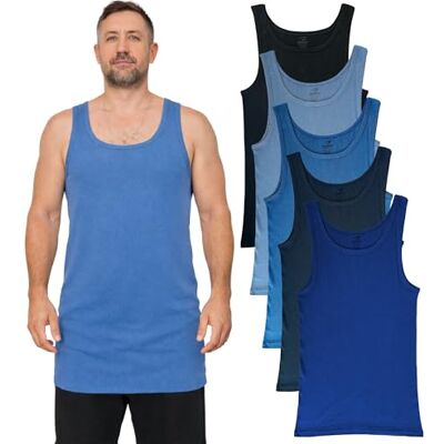 SGS 5-pack: stijlvolle onderhemden voor heren en tanktops voor heren in wit & zwart of meerkleurig, ideaal als bodybuilding shirt, Blauw L SGS 5-pack: stijlvolle onderhemden voor heren en tanktops voor heren in wit & zwart of meerkleurig, ideaal als bodybuilding shirt, Blauw L