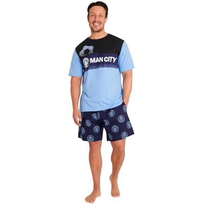 Get Trend Zachte en ademende korte pyjamaset voor heren, comfortabele nachtkleding, voetbalcadeau, Blue Aop Man City, XXL XXL Get Trend Zachte en ademende korte pyjamaset voor heren, comfortabele nachtkleding, voetbalcadeau, Blue Aop Man City, XXL XXL