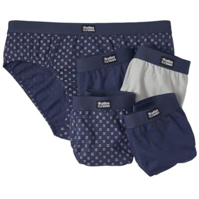 ATLAS FOR MEN Set herenslips van katoen Comfort en kwaliteit Verkrijgbaar in grote maten, grijs, nachtblauw, donkerblauw met micropatroon, 3XL 3XL ATLAS FOR MEN Set herenslips van katoen Comfort en kwaliteit Verkrijgbaar in grote maten, grijs, nachtblauw, donkerblauw met micropatroon, 3XL 3XL