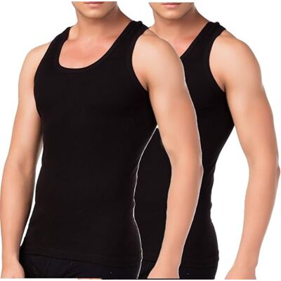 BestSale247 Klassiek onderhemd voor heren, verpakking van 2 of 4 tanktops in wit, zwart of grijs gemêleerd, fijne rib (glad), 100% katoen, Zwart / 2 stuks, M M BestSale247 Klassiek onderhemd voor heren, verpakking van 2 of 4 tanktops in wit, zwart of grijs gemêleerd, fijne rib (glad), 100% katoen, Zwart / 2 stuks, M M