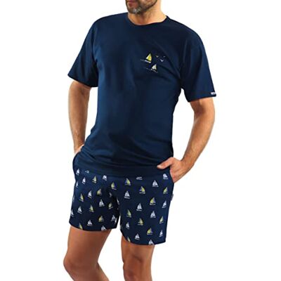 sesto senso Pyjama zeilboten heren korte katoenen set shorts T-shirt korte mouwen T-shirt donkerblauw met zeilboot; shorts donkerblauw met zeilboten, XL XL sesto senso Pyjama zeilboten heren korte katoenen set shorts T-shirt korte mouwen T-shirt donkerblauw met zeilboot; shorts donkerblauw met zeilboten, XL XL