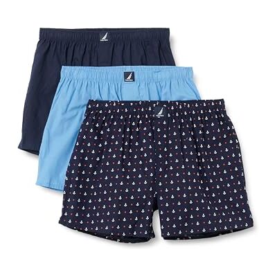 Nautica Cotton Woven 3 stuks boxershorts voor heren, Peacoat/Aero Blue/Ancre, L L Nautica Cotton Woven 3 stuks boxershorts voor heren, Peacoat/Aero Blue/Ancre, L L