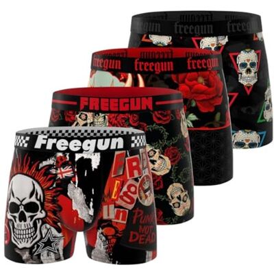FREEGUN Multi-Sport Boxershorts voor heren, zacht, aangenaam (4 stuks), rood/zwart/beige XXL FREEGUN Multi-Sport Boxershorts voor heren, zacht, aangenaam (4 stuks), rood/zwart/beige XXL